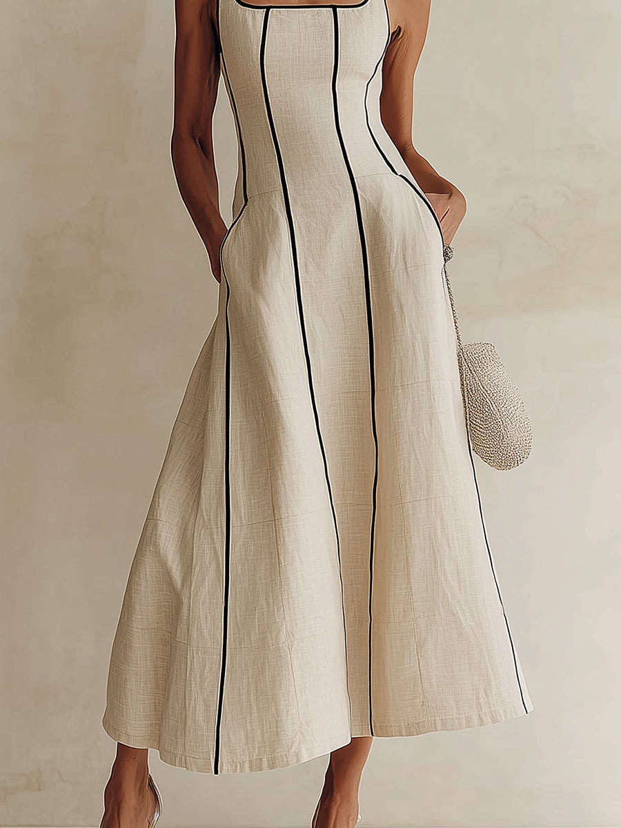 Contrast Trim A-Line Maxi Dress