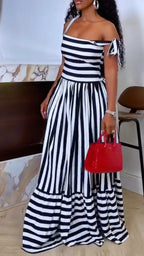Striped Tie-Strap Maxi Dress