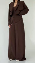 Taupe Cropped Blazer Two-Piece Pants Set