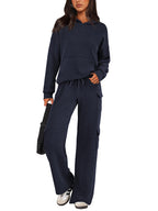 NEW 🔥 Women's Cotton Two Piece Crew Neck Hooded Sweatshirt Work Pants Casual Set