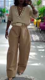 Knit Sweater & Beige Barrel Pants Co-ord Set