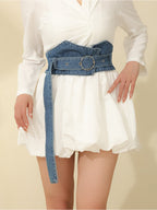 Women's Casual Denim Ring - Buckle Wide Waist Belt