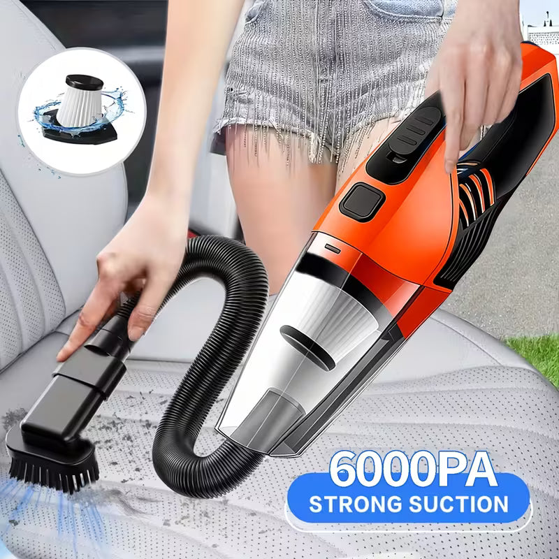 Handheld Car Vacuum Cleaner: 6000PA Super Suction, 1800mAh Battery, Low Noise