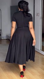 Wrap V-Neck Midi Flare Dress