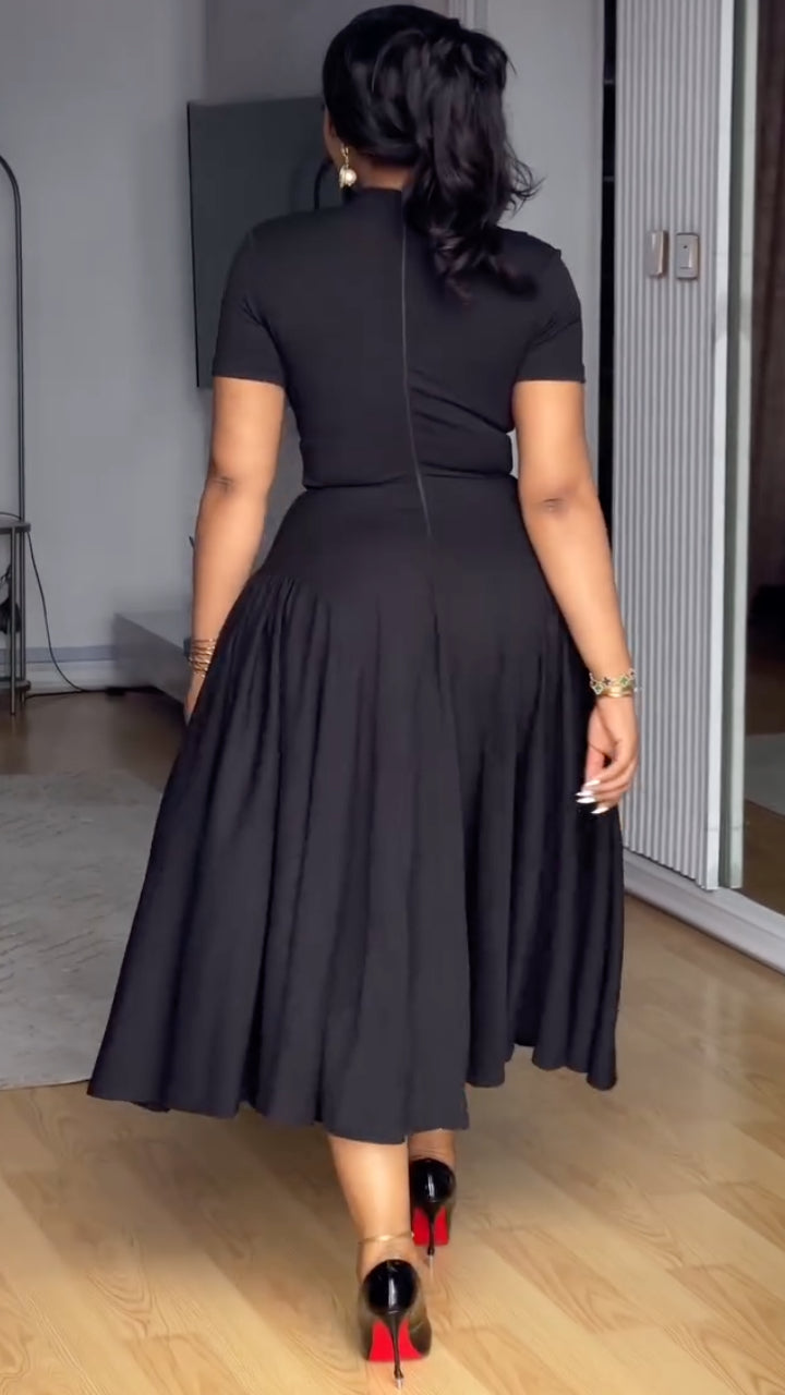 Wrap V-Neck Midi Flare Dress