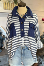 Oversized Button-Down Striped Shirt