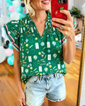 School Supplies Pleated V-neck Top