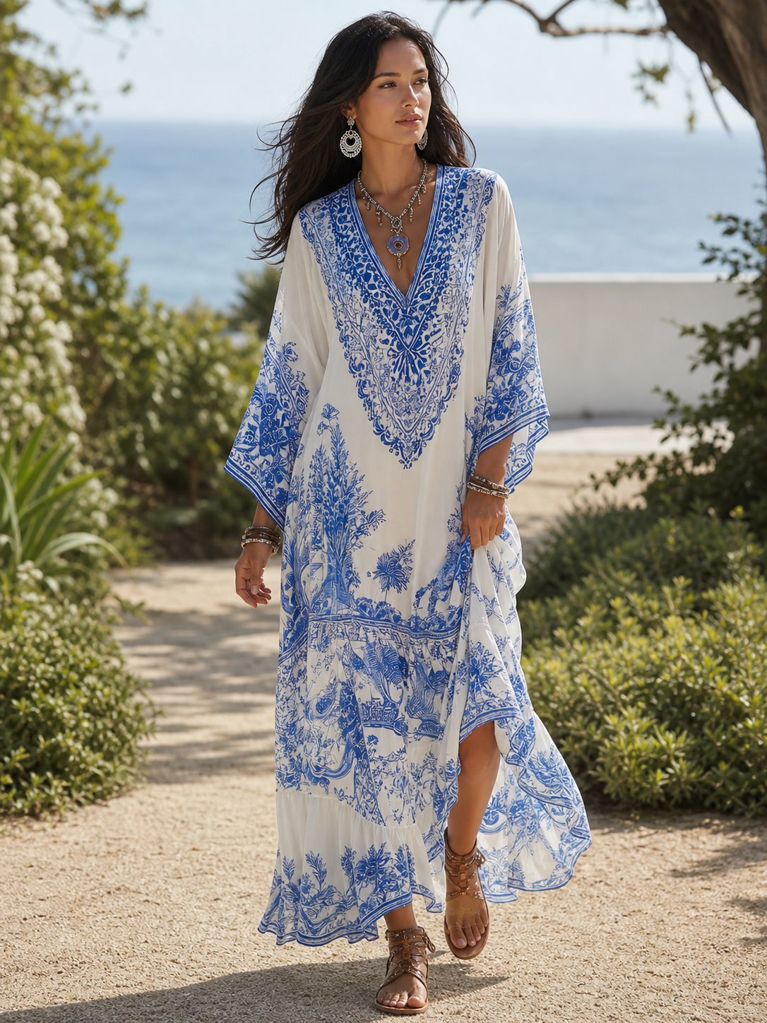 Refined Porcelain Kaftan Dress