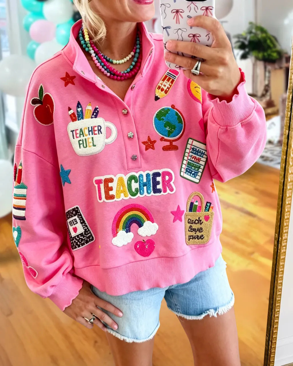 School Supplies Sequined Half-open Pullover