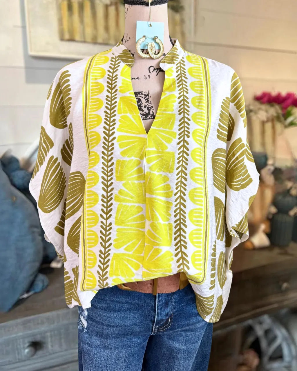 Chic Patterned Batwing Sleeve Top