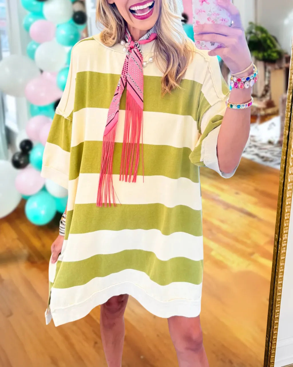 Color-blocked Striped Roundneck Dress