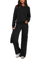 NEW 🔥 Women's Cotton Two Piece Crew Neck Hooded Sweatshirt Work Pants Casual Set