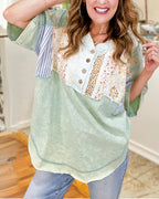 Playful Mixed  Prints Henley Top