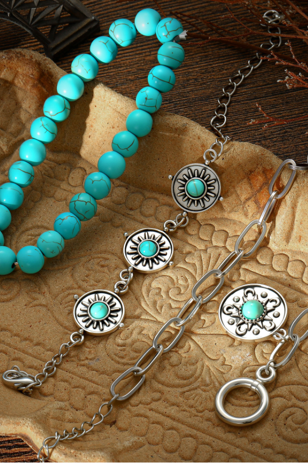 Women's Western Vintage Turquoise Personalized Multi-element Beaded Jewelry Set