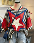 Oversized Star Patchwork Striped Top