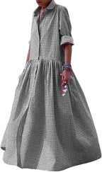 Women's Retro Plaid Button Down Maxi Shirt Dress(Buy 2 Free Shipping)