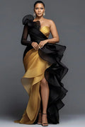 Red Black Two-Tone Ruffle Formal Maxi Dress