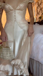 Vintage Champagne Satin Lace Midi Slip Dress