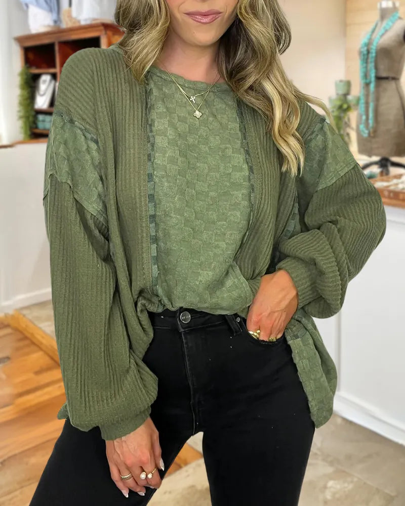 Brushed Check Waffle Knit Top
