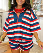 American Flag Color Striped Shorts Set