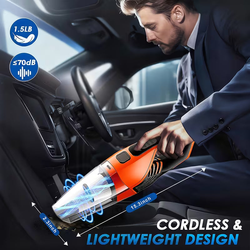 Handheld Car Vacuum Cleaner: 6000PA Super Suction, 1800mAh Battery, Low Noise