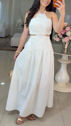 Halter Lace Two-Piece Maxi Dress