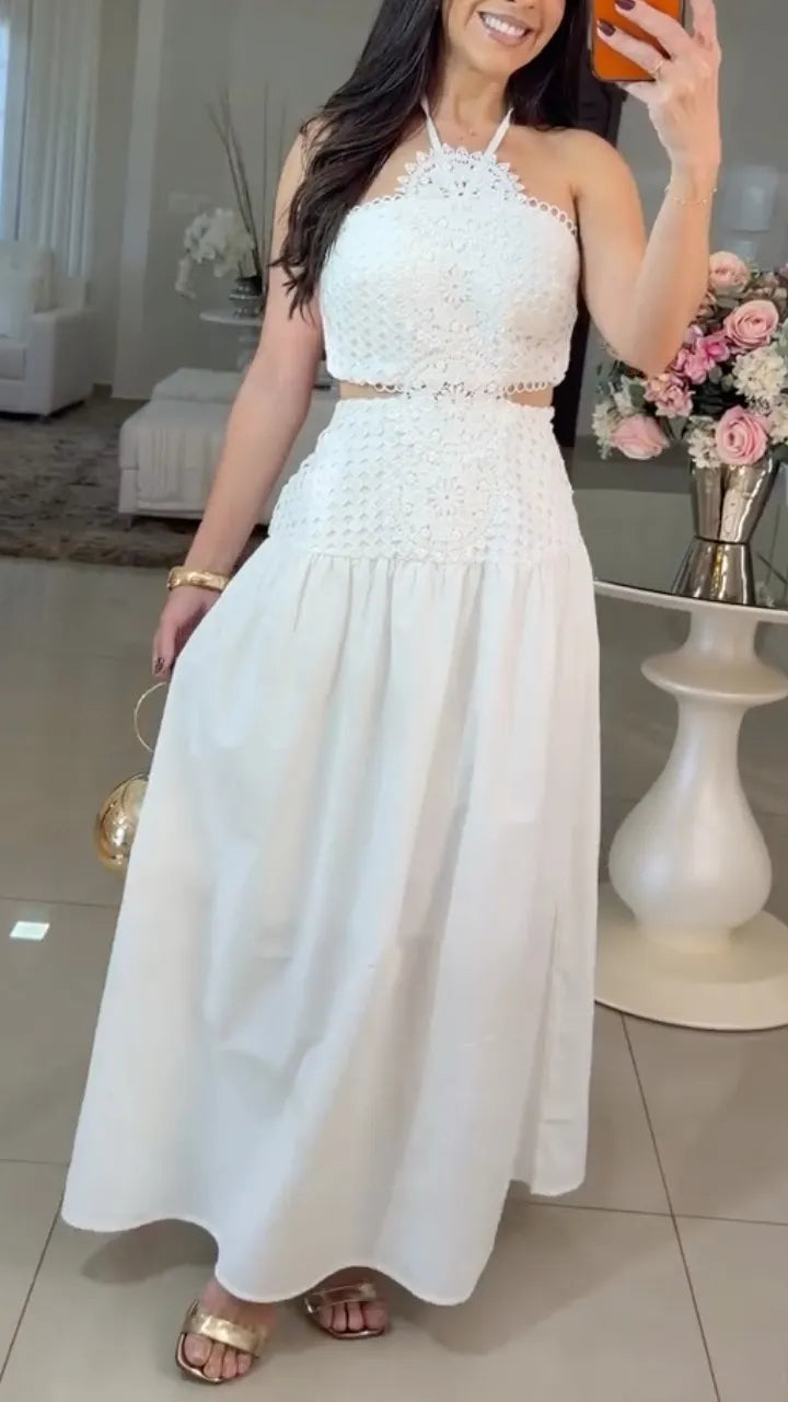 Halter Lace Two-Piece Maxi Dress