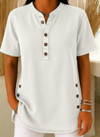 NEW🔥Women's V-neck short-sleeved Casual Button-up Loose Denim Top