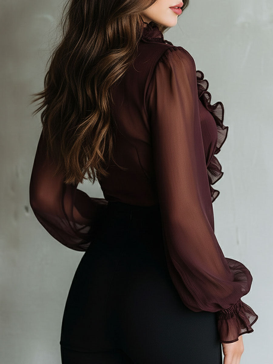 Retro Ruffle Tie-Front Blouse