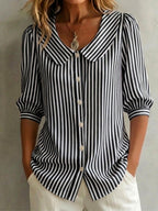 New Arrivals🔥 Women's Retro Peter Pan Collar Striped Cotton Linen Shirt