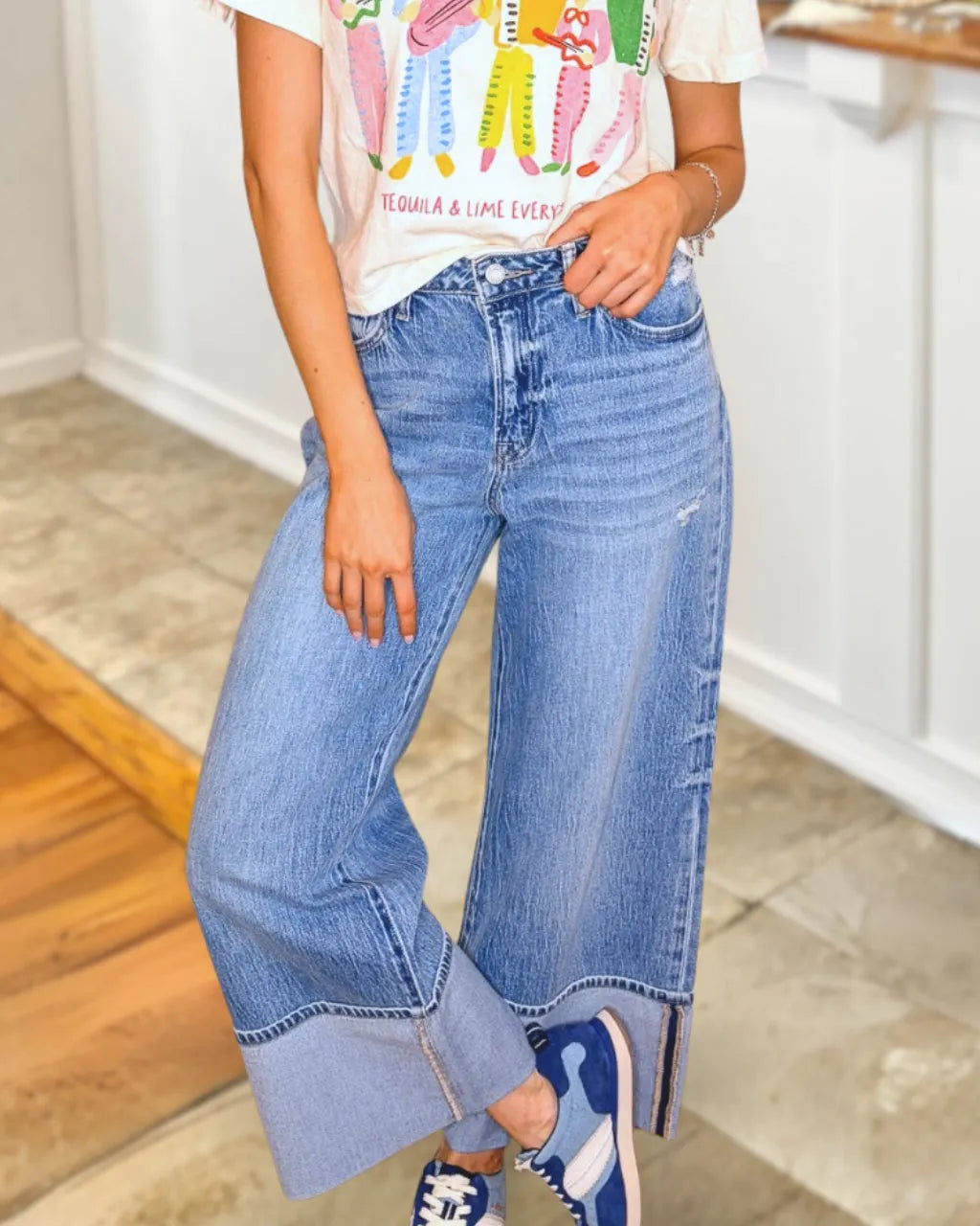 Cool Staple Cuffed Wide Leg Jeans