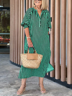 New🔥 Striped Buttoned Vacation Dress