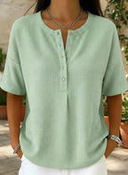New Arrivals🔥Women’s Casual Loose Waffle Round-neck Buttoned Henley Shirt