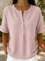 New Arrivals🔥Women’s Casual Loose Waffle Round-neck Buttoned Henley Shirt