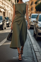 Elegant Solid Color Waist Dress