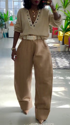 Knit Sweater & Beige Barrel Pants Co-ord Set