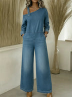 CLEARANCE SALE🔥 Women's Fashionable Off the Shoulder Denim Jumpsuit