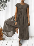 💝💝Women's Solid Color Art Casual Short Sleeve Cotton Linen Jumpsuit