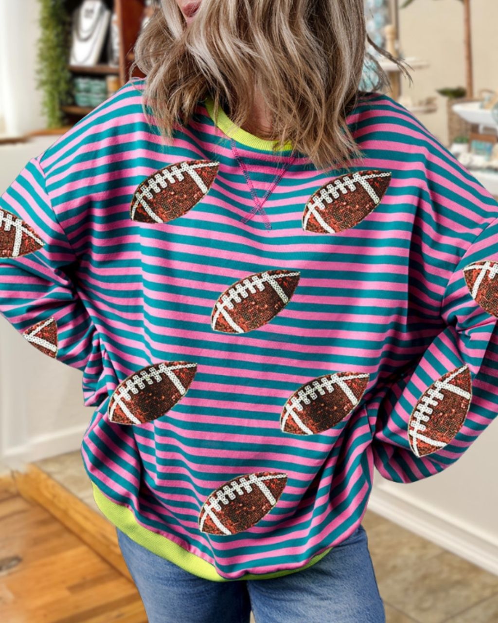 Football Sequined Striped Sweatshirt