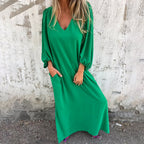 🔥Hot Sale 50% OFF🔥V-neck Solid Color Lantern Sleeve Dress