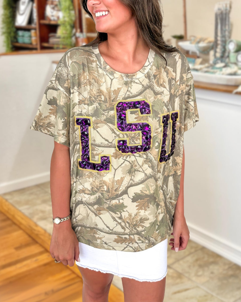 Rhinestone Football Camo Tee