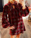 Christmas Plaid Bow Mini Dress