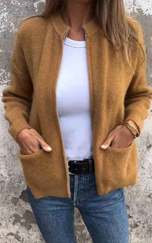 🎄Christmas Sale🔥 Women's Round Neck Zipper Knitted Jacket