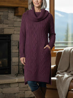 New Arrivals🔥 Legant Cowl Neck Long Sweater Dress - Flattering Cable Knit Winter Tunic With Side Slits & Pockets
