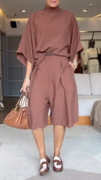 Turtleneck Batwing Sleeve Culotte Two-Piece Set