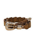 Women's Elegant Western - Style Faux Leather Floral - Embossed Waist Belt