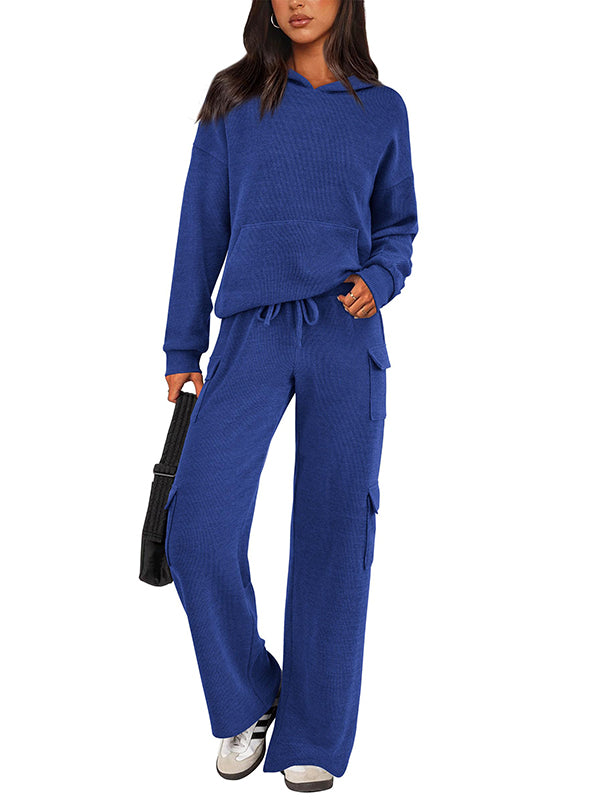 NEW 🔥 Women's Cotton Two Piece Crew Neck Hooded Sweatshirt Work Pants Casual Set