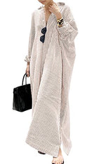 Women's Casual Long Sleeve Button Down Loose Striped Cotton Maxi Shirt Dress