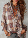 CLEARANCE SALE✨ Plaid Print V Neck Long Sleeve Blouse