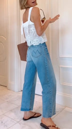 Lace Cami Top & Light Blue Wide-Leg Cropped Jeans